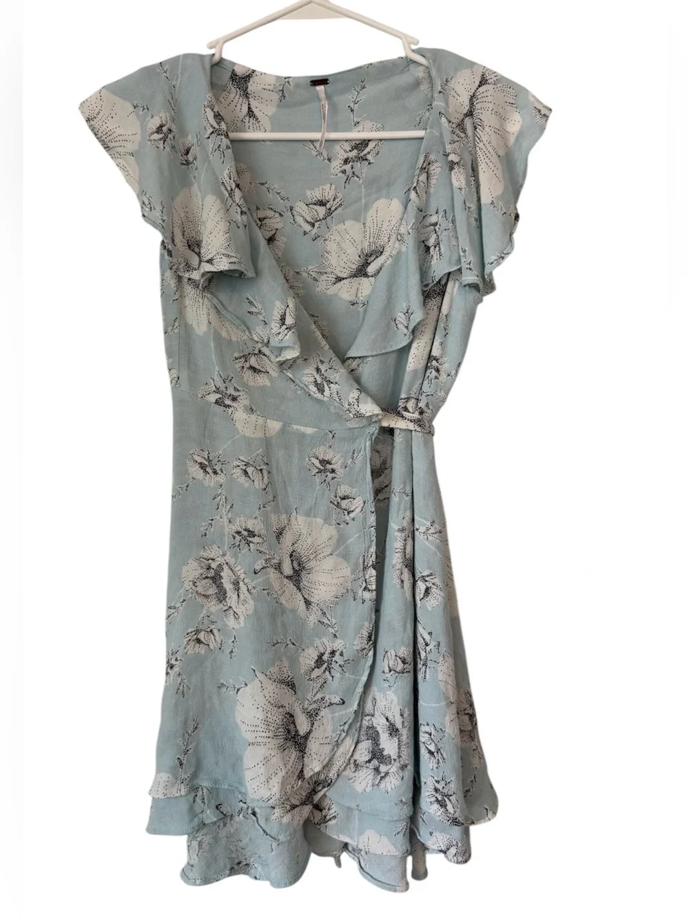 Free People French Quarter Wrap Dress Floral Flutter Sleeves XS